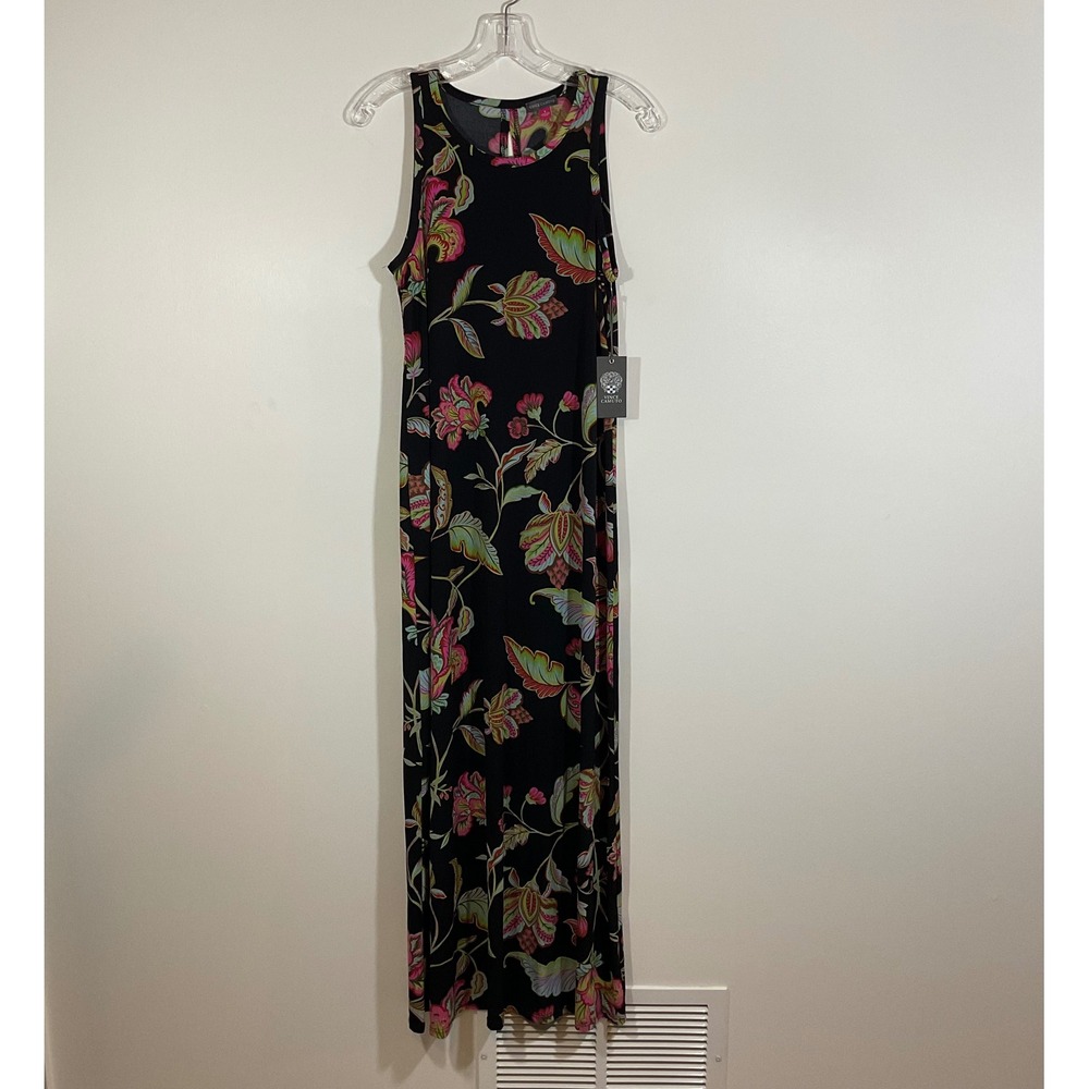 Vince Camuto Womens Floral Sleeveless Maxi Dress S Black Tropical Resortwear New